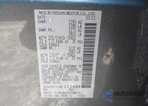 2021 Nissan Murano Sl Intelligent Awd from USA, damaged, VIN 5N1AZ2CS5MC125448